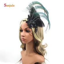 Новинка, повязка на голову с перьями, расшитые бисером и блестками, в форме цветка, аксессуары для волос, свадебный головной убор для невесты, sombrero novia BQ091