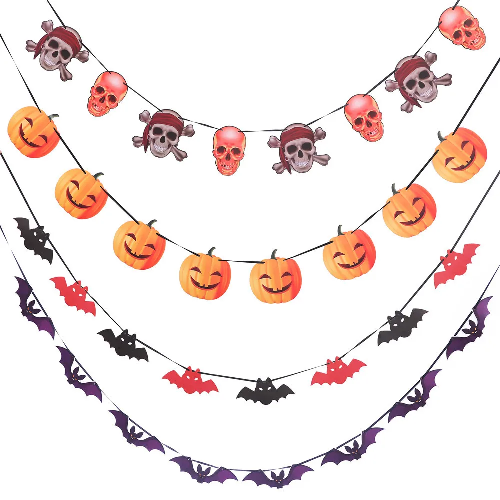 

1pcs Horror Skull Pumpkin Halloween Paper Banners Fabric Scary Garland Decor Halloween Party Accessories Props Flags and Banners