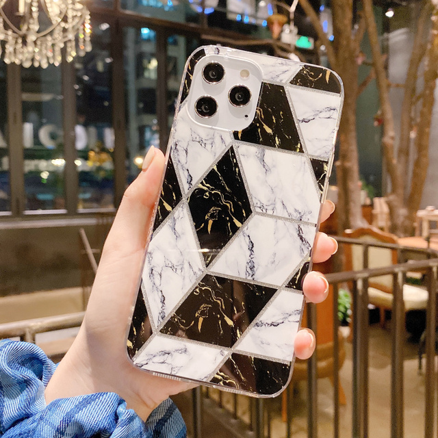 Luxury Rose Geometric Marble Soft Phone Case For Iphone 12 Mini 11 13 Pro XS MAX X XR SE 2020 7 8 Plus Shockproof Cover