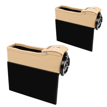 

Multifunction Car Seat Crevice Storage Box Coil Pocket Storage Cup Drink Organizer Car Storage Box Beige