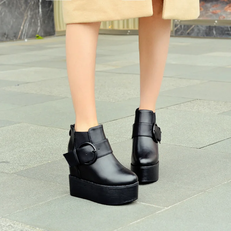 

Shoes Round Toe Zipper Martins For Women Winter Women's Boots Bootee Woman 2019 Booties Ladies Rock Rubber Lolita Wedge High