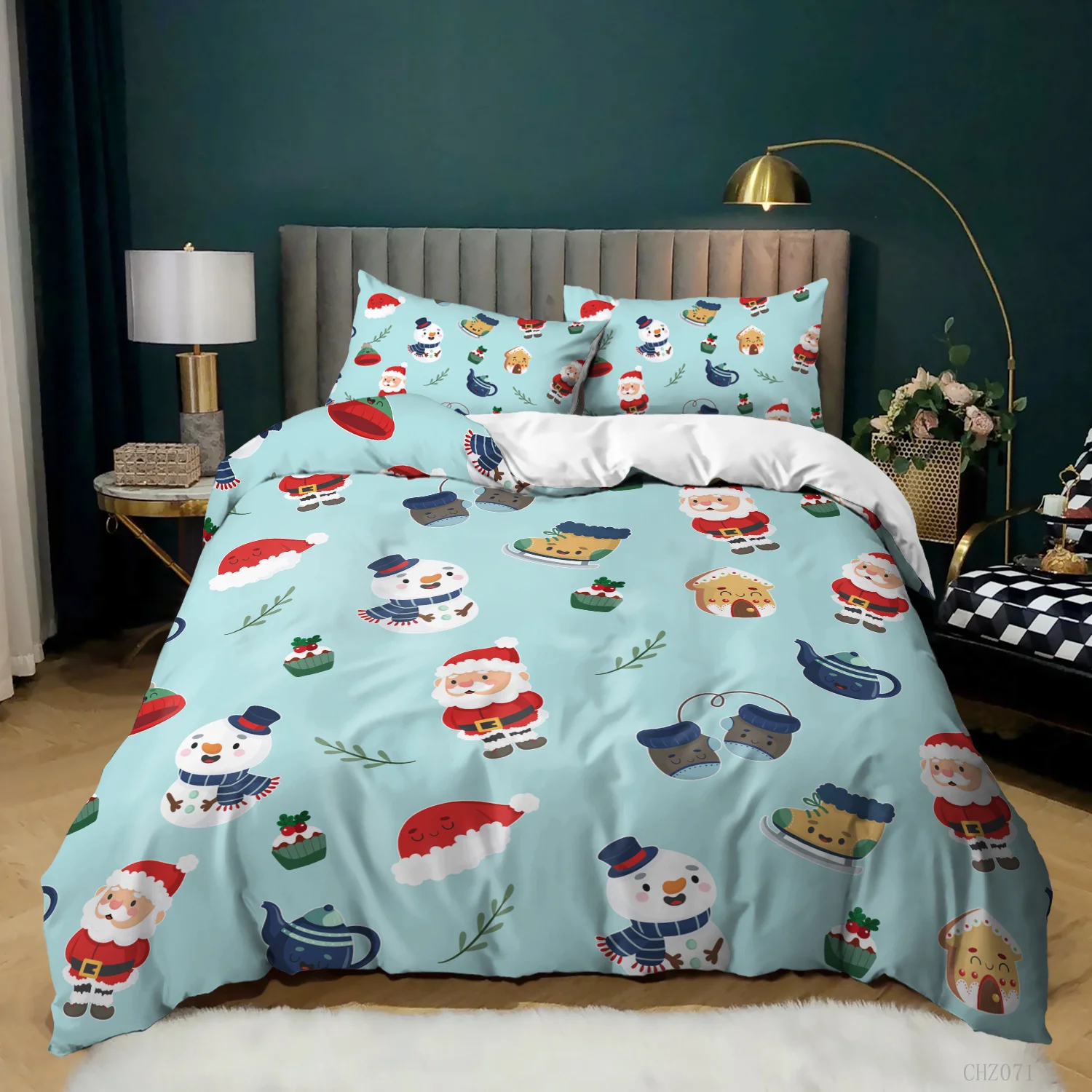 New Merry Christmas Bedding Set Twin King Queen Soft Duvet Cover Set 2/3 Pcs Cartoon Santa Claus Print Pillowcase Bed Cover 