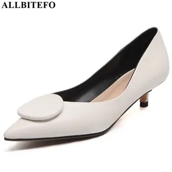 

ALLBITEFO genuine leather high heel shoes spring autumn women heels low-heeled high heels comfortable office ladies shoes