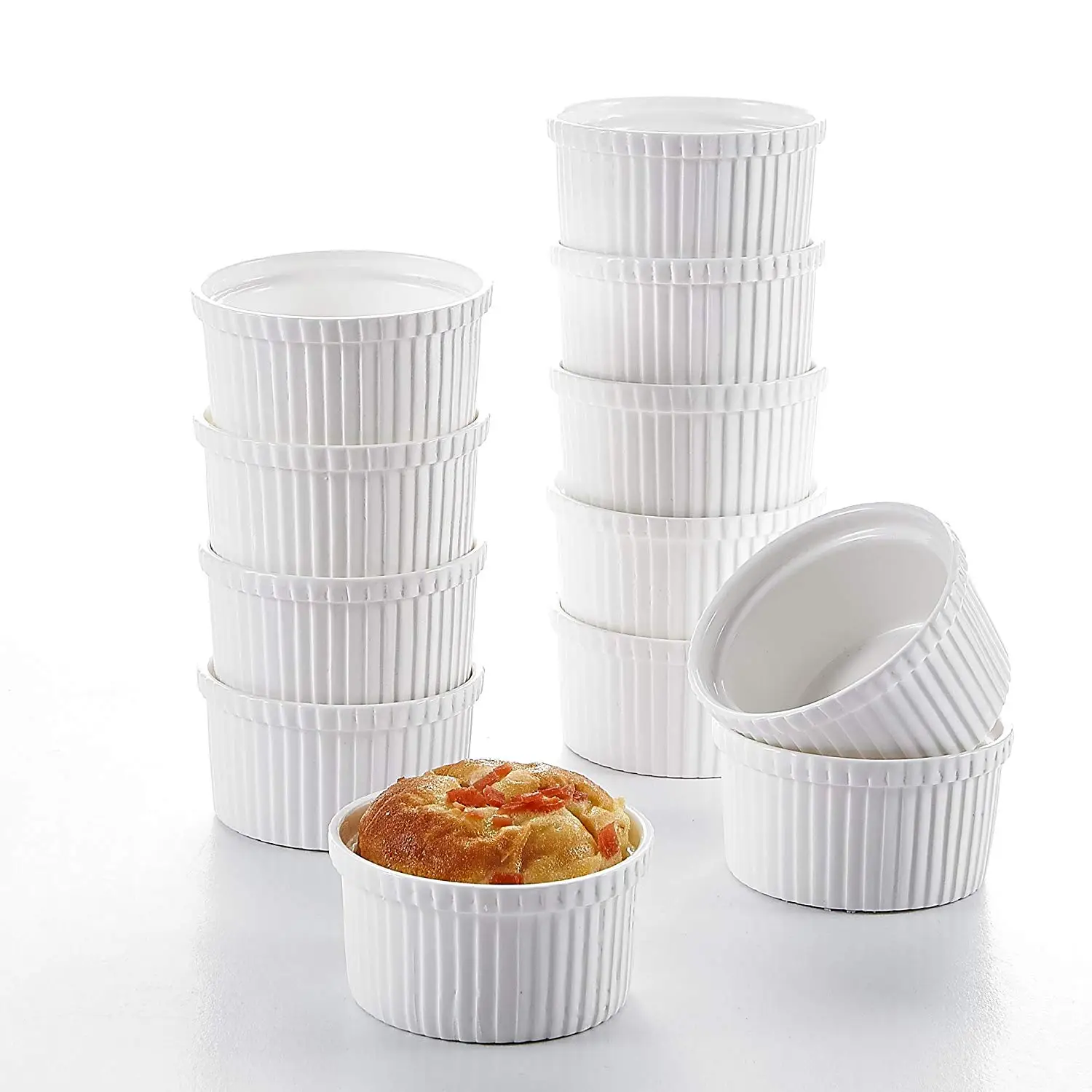 Серия MALACASA Ramekin, набор из 12 4,3 ", белый фарфор, рамекинс, суфле, чашка для выпечки, крем-брюле, пудинг, заварной крем, чашки, чаши