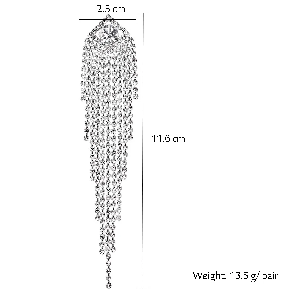 TREAZY, модные длинные висячие серьги с кисточками для женщин, серебряные Висячие висячие серьги со стразами, свадебные ювелирные изделия