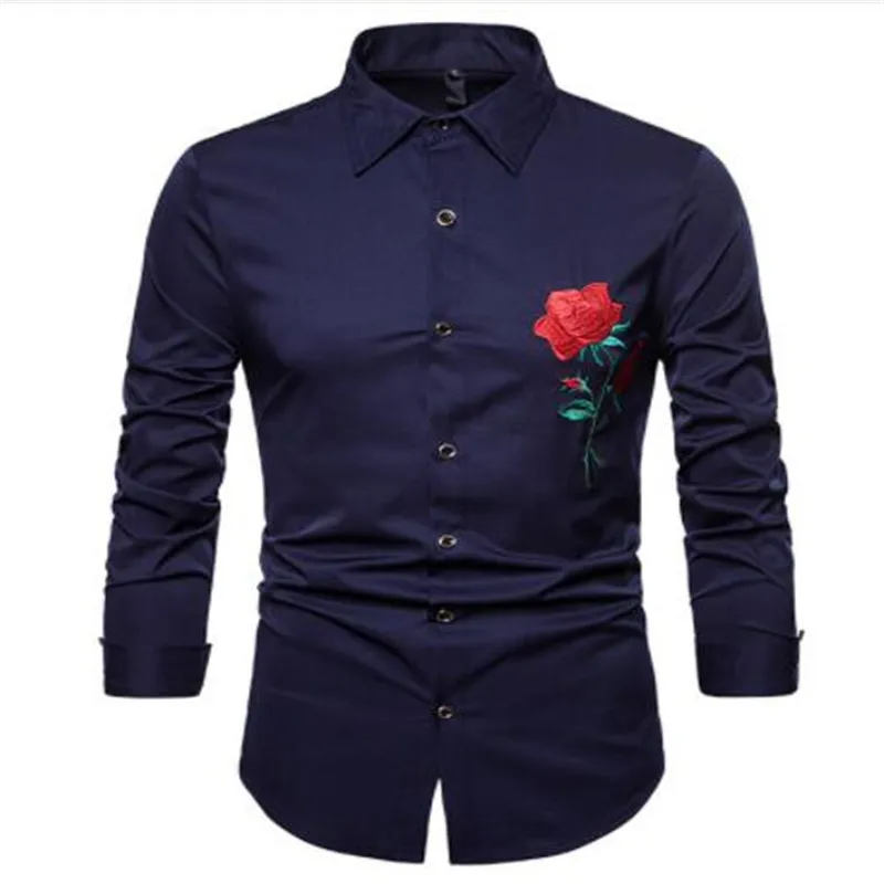 High Quality Men Shirt Fashion Brand Long Sleeve Shirt Court Style Embroidered Henry Collars Casual Slim Fit Male Shirts