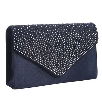 

Womens Silk face Diamond Clutches Shoulder Bag Evening Bridal Prom Satchel Chain Handbag(Navy blue)