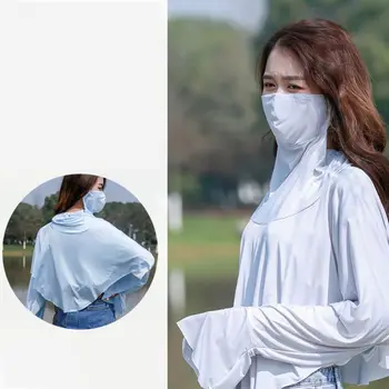 

Breathable Ice Silk Sunscreen Mask Shawl Dustproof Integrated Sunshield Face Cover Cloak for Cycling Riding Climbing