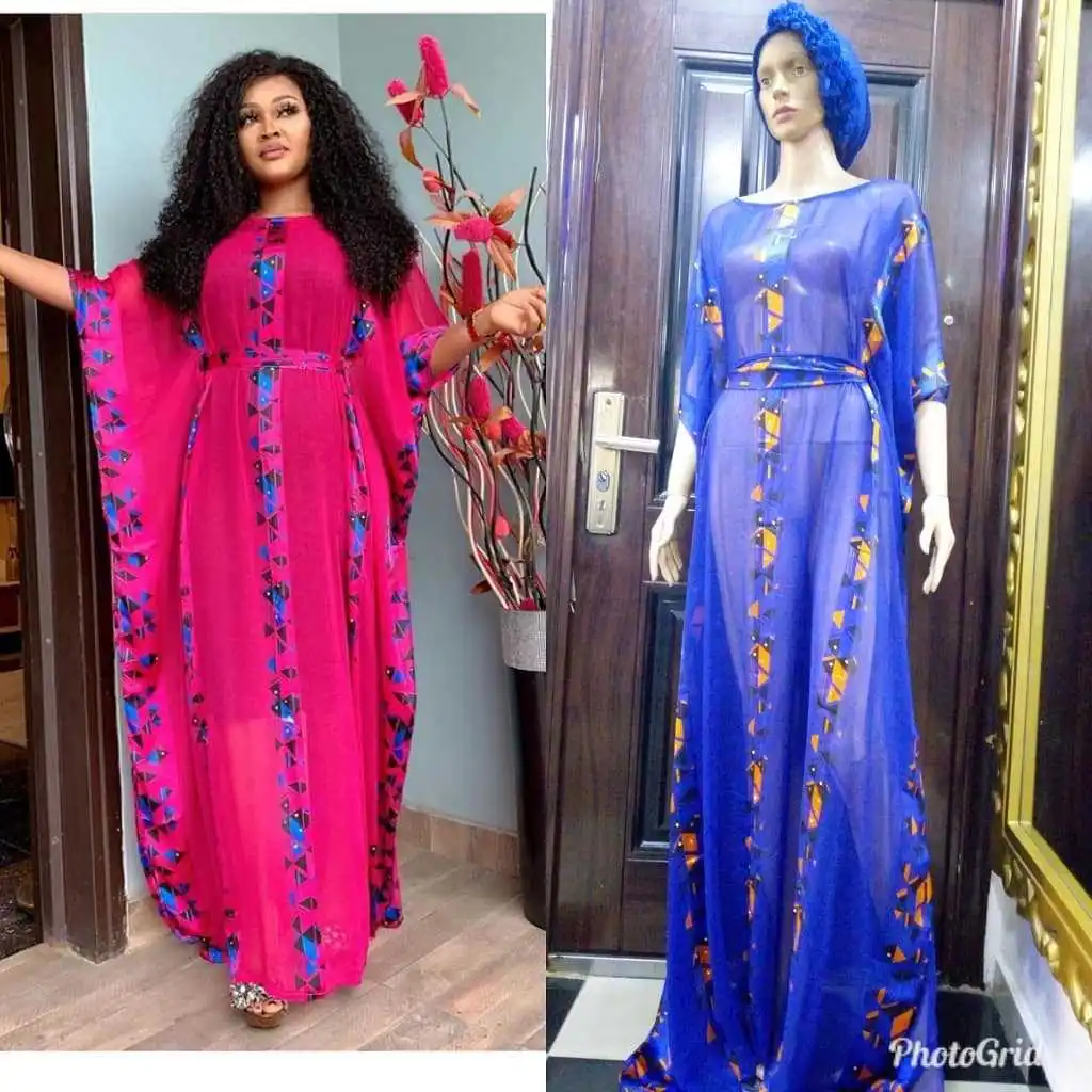 African Dresses For Women Dashiki Pink Blue African Clothes Bazin Broder Riche Traditional Ruffle Sleeve Robe Evening Long Dress