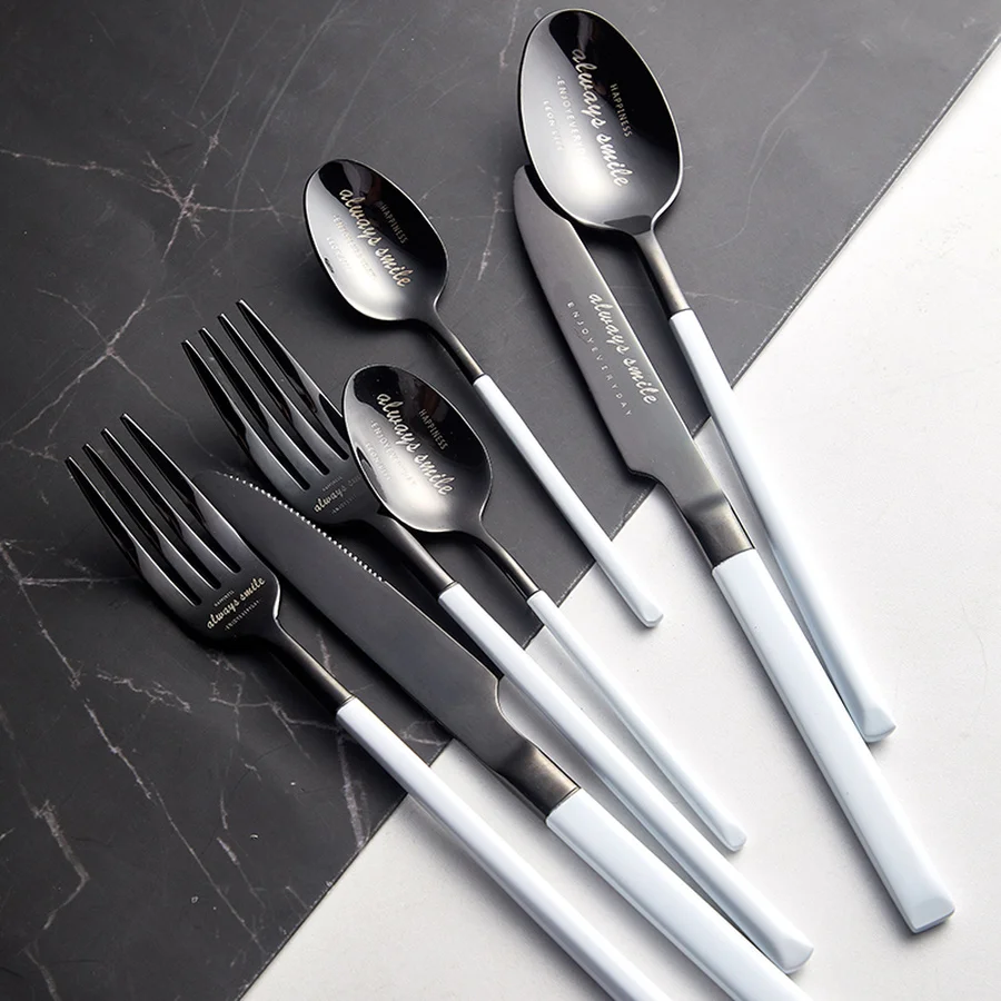

set black silverware portable travel cutlery stainless steel western food tableware sets black tableware black set noble II50DCS