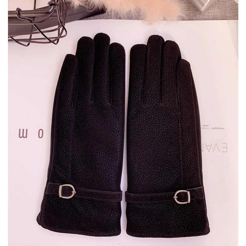 Кожаные перчатки женские зимние Водонепроницаемые дождевые зимние милые бархатные толстые теплые перчатки для езды на велосипеде для студентов перчатки для сенсорного экрана - Цвет: black