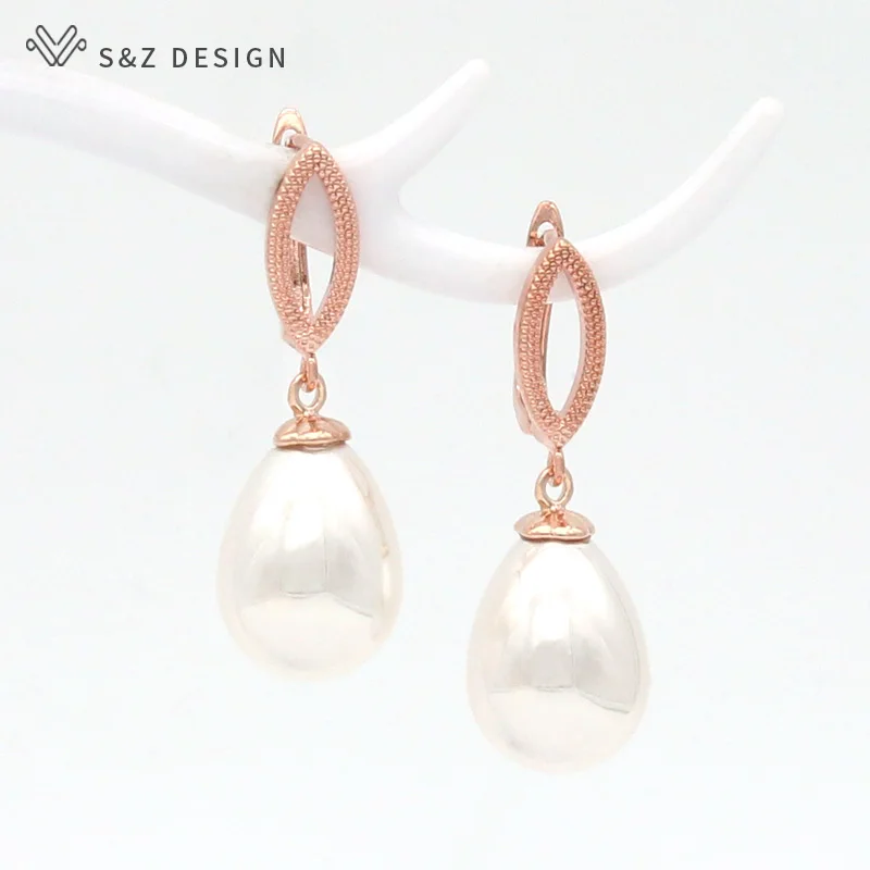 S&Z DESIGN Europe America Vintage Water Drop Simulated Pearl Dangle Earrings For Women Elegant Temperament Wedding Party Jewelry