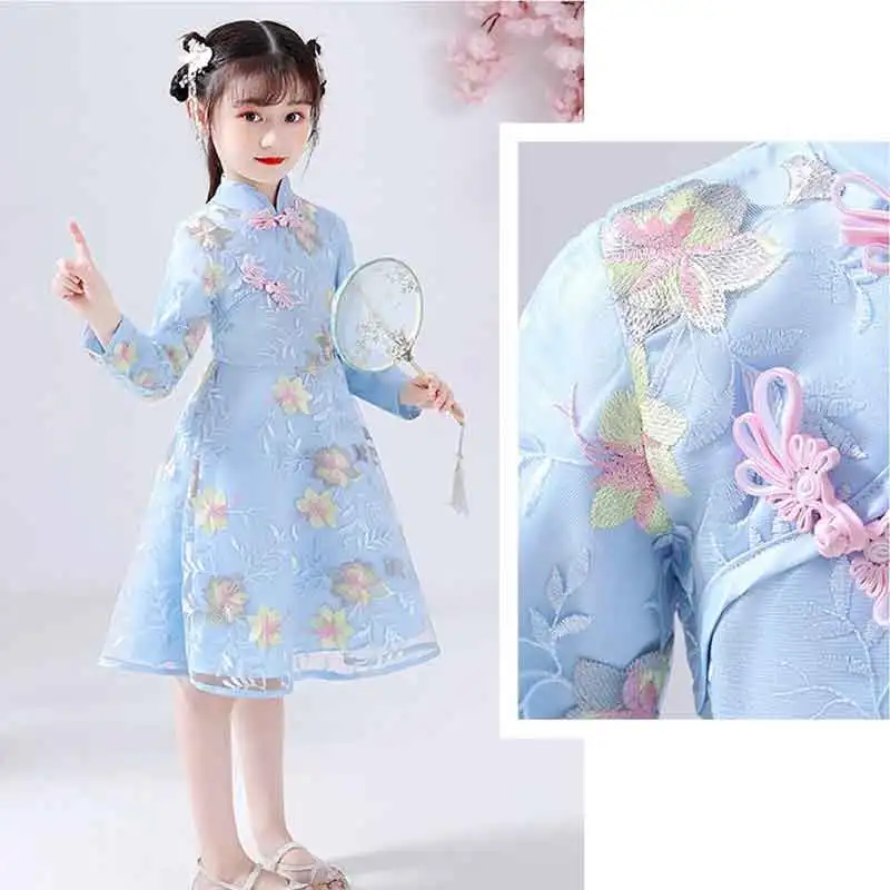 Chinese Traditional Dress Midi Party Dresses Cheongsam Qipao for Girls Party Costumes New Year Clothes Princess Kids 3-12Years,girls dress,princess costume,kids clothes