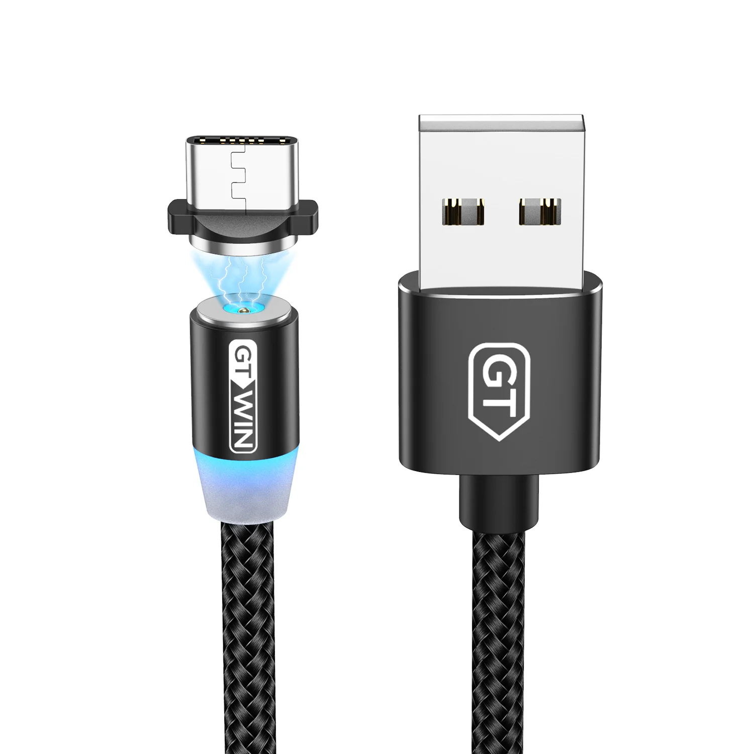 Black GTWIN 1 м/2 м/3 м Магнитный кабель Micro usb type C Быстрая зарядка Магнитный зарядный провод Зарядка для iphone X Xr Xs xiaomi redmi note 7 - Цвет: Black