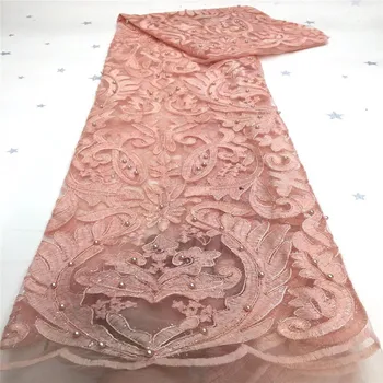 

Purple French Net Lace Fabric With Sequins yellow Fabric 2020 High Quality Lace African beads Lace Fabric For Wedding Sewing