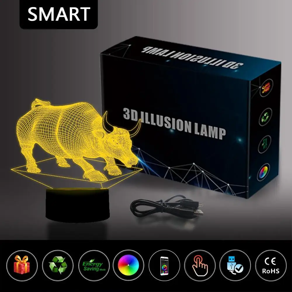 NiteApps 3D Bull ночник настольная лампа Иллюзия украшение лампа подарок на день рождения приложение/сенсорное управление