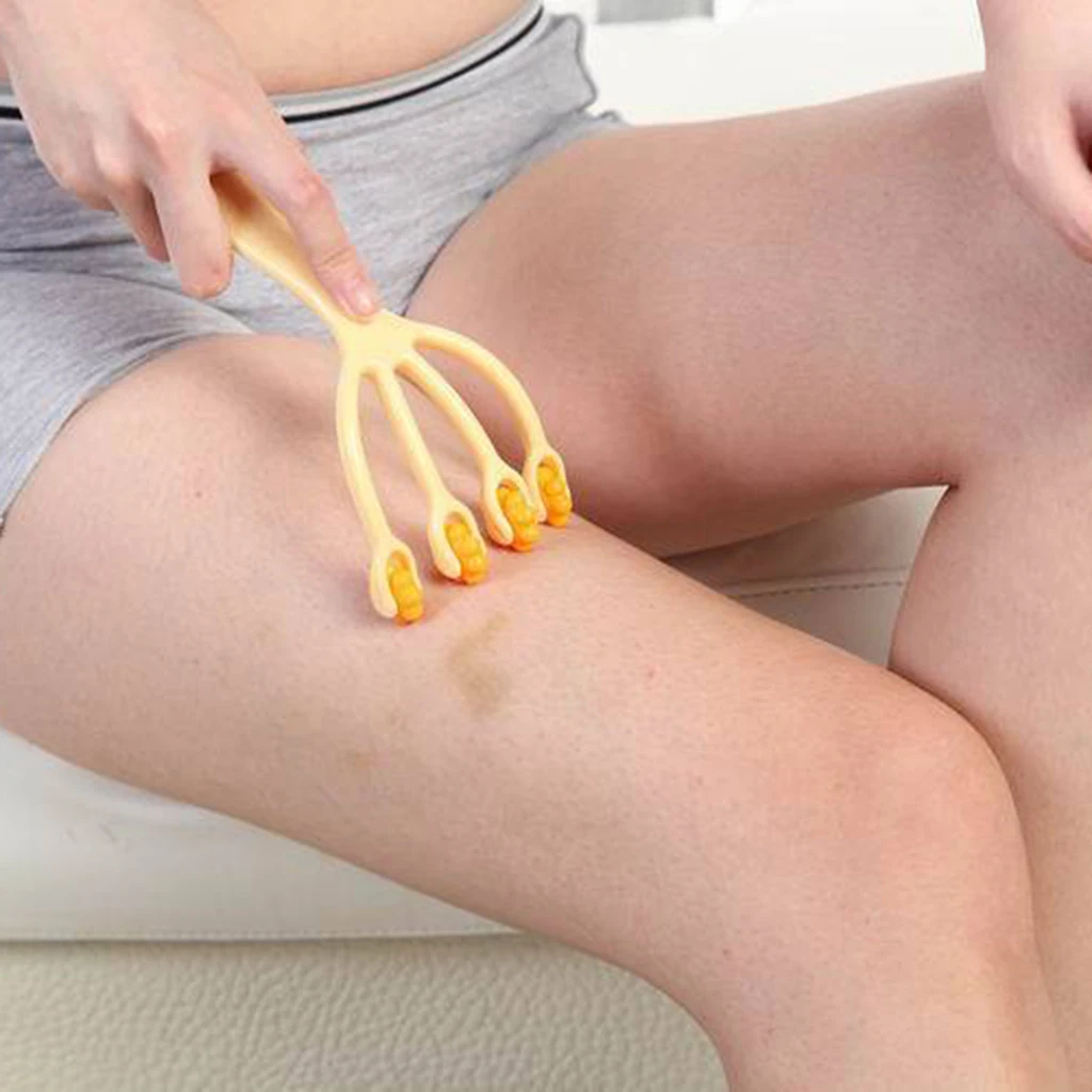 2 Pieces Portable Relax 4 Fingers Roller Massage Hand Push Leg Neck Back Waist Calf Wheel Massager for Personal Travel