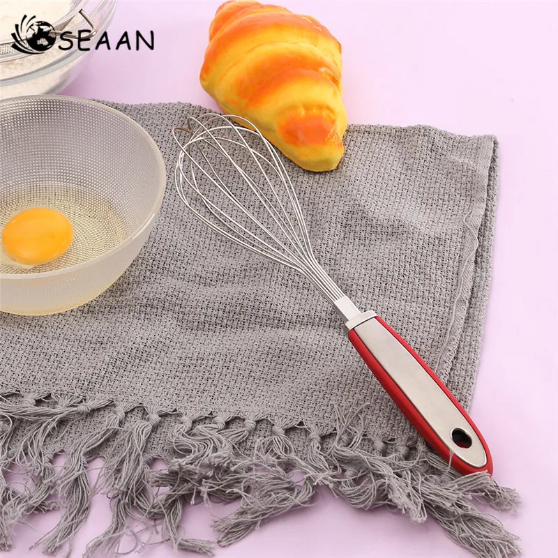 SEAAN Home Use Mesh Kitchen Tools Baking Tools Stainless Steel Manual Egg Beater Creamy Egg Liquid Silicone Handle Stirrer Mixer SEAAN Home Use Mesh Kitchen Tools Baking Tools Stainless Steel Manual Egg Beater Creamy Egg Liquid Silicone Handle Stirrer Mixer