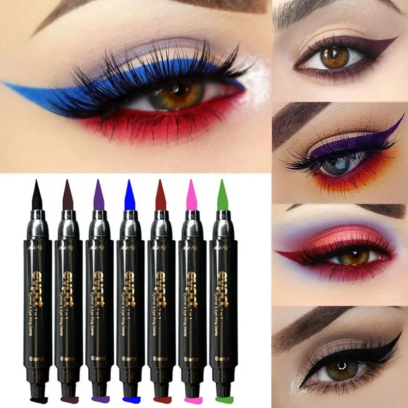 2 In1 Eyeliner Stamp Liquid set waterproof eye liner pencil Makeup Seal Pen Quick Dry tube Double head color | Красота и здоровье