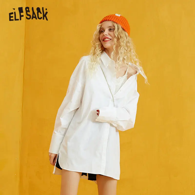 ELFSACK белые одноцветные на шнуровке сексуальные женские рубашки осень 2019