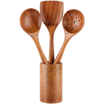 

Wooden Cooking Spoon Set Non-Stick Wooden Kitchen Utensil Set Spatula and Spoon Set Suitable for Baking,Frying