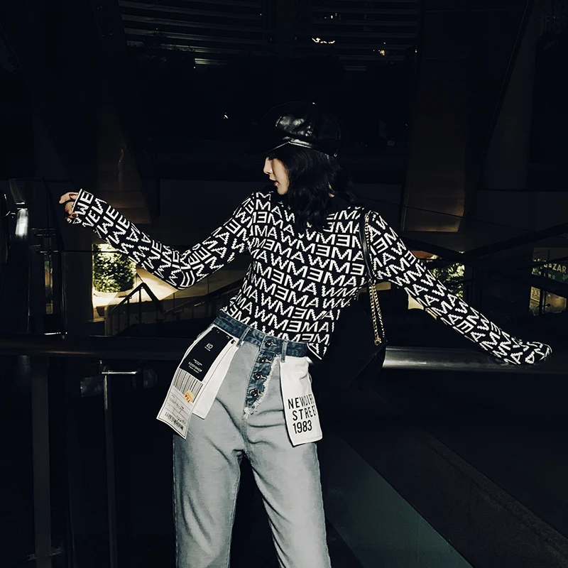 CHEERART уличная футболка женская с буквенным принтом Harajuku короткий топ с длинным рукавом трикотажная футболка женская зеленая мода осень