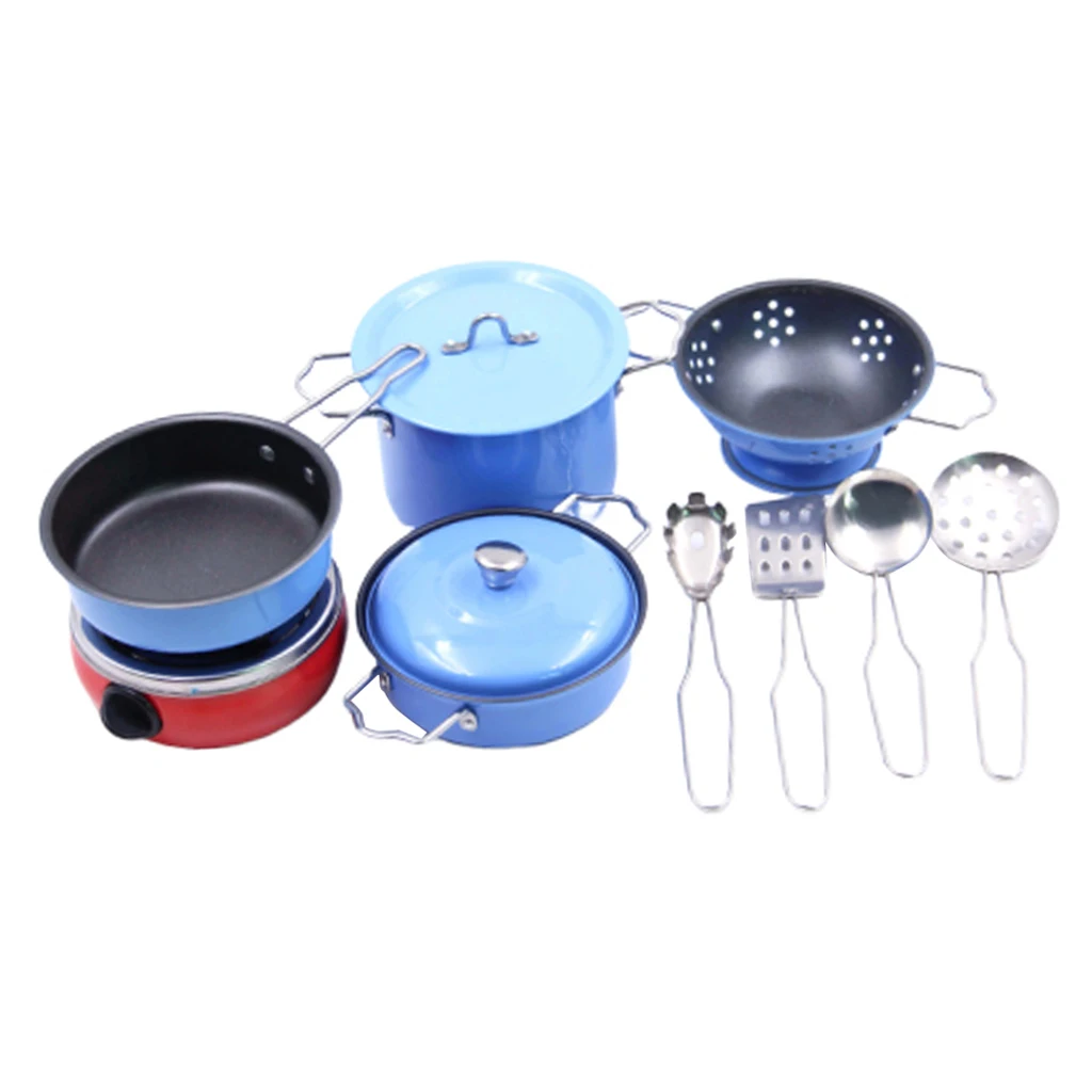 Kids Children Kitchen Pretend Play Toys Cooking Cookware Set Blue 11pcs