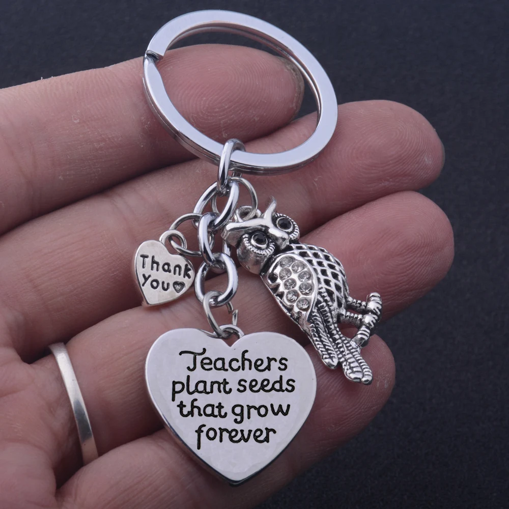 36PC Teachers Plant Seeds That Grow Forever Keyring Owl Pendant Thank You Love Heart Charm Keychains Teacher's Day Gifts Jewelry |