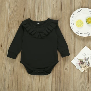 

Pudcoco Newborn Baby Girl Clothes Solid Color Flower Ruffle Long Sleeve Romper Jumpsuit One-Piece Outfit Clothes