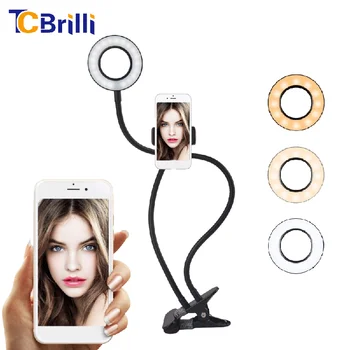 

Universal Phone Holder Flexible 360 Clip Mobile Cell Phone Holder with LED Ring Light Lazy Bed Desktop Bracket Mount Stand
