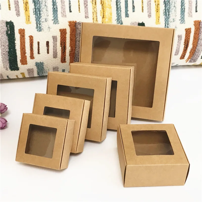 PABCK 1.45x1.45x0.78 inch Mini Brown Aircraft Cardboard Jewellery Boxes  Square Gift Wrapping Kraft Paper Soap Box Pack Craftwork Gift Fastener Ear