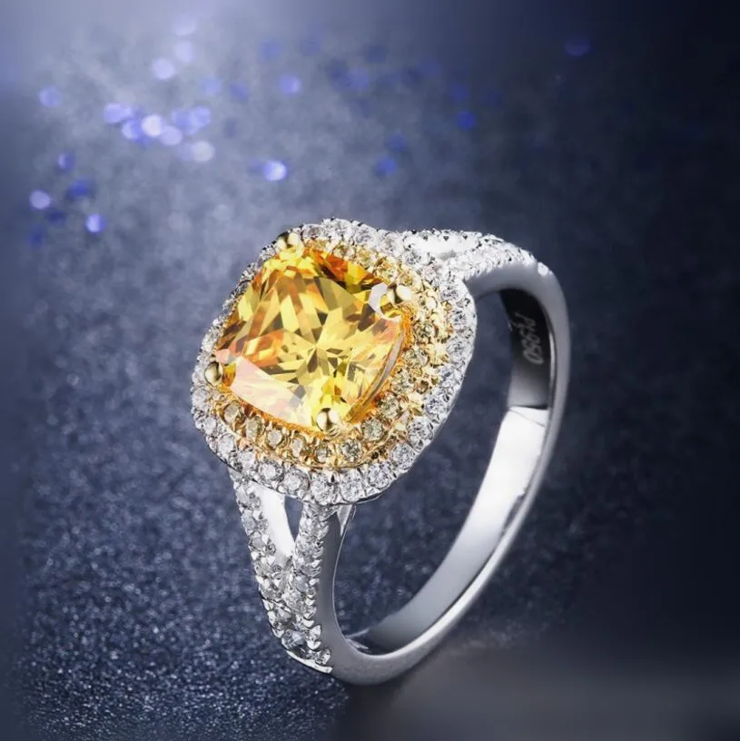 

2 Carat Sterling Silver 925 Ring Double Ring Diamant S925 Ring Yellow Diamant Luxury (YD)