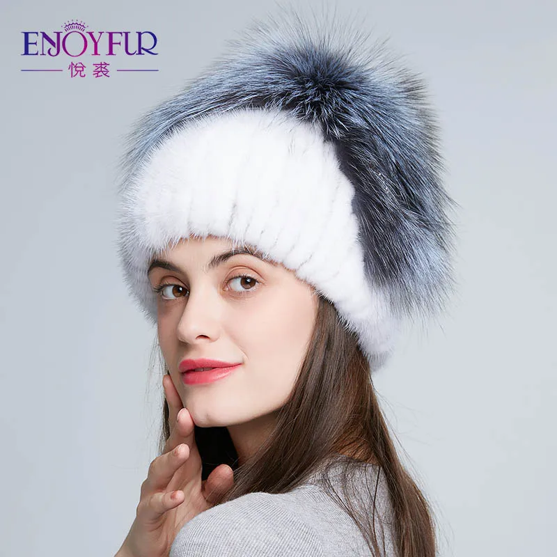 ENJOYFUR настоящие норковые меховые шапки для зимы женские меховые шапки с лисьим мехом Толстая теплая норковая шапка для женщин высококачественные меховые шапки