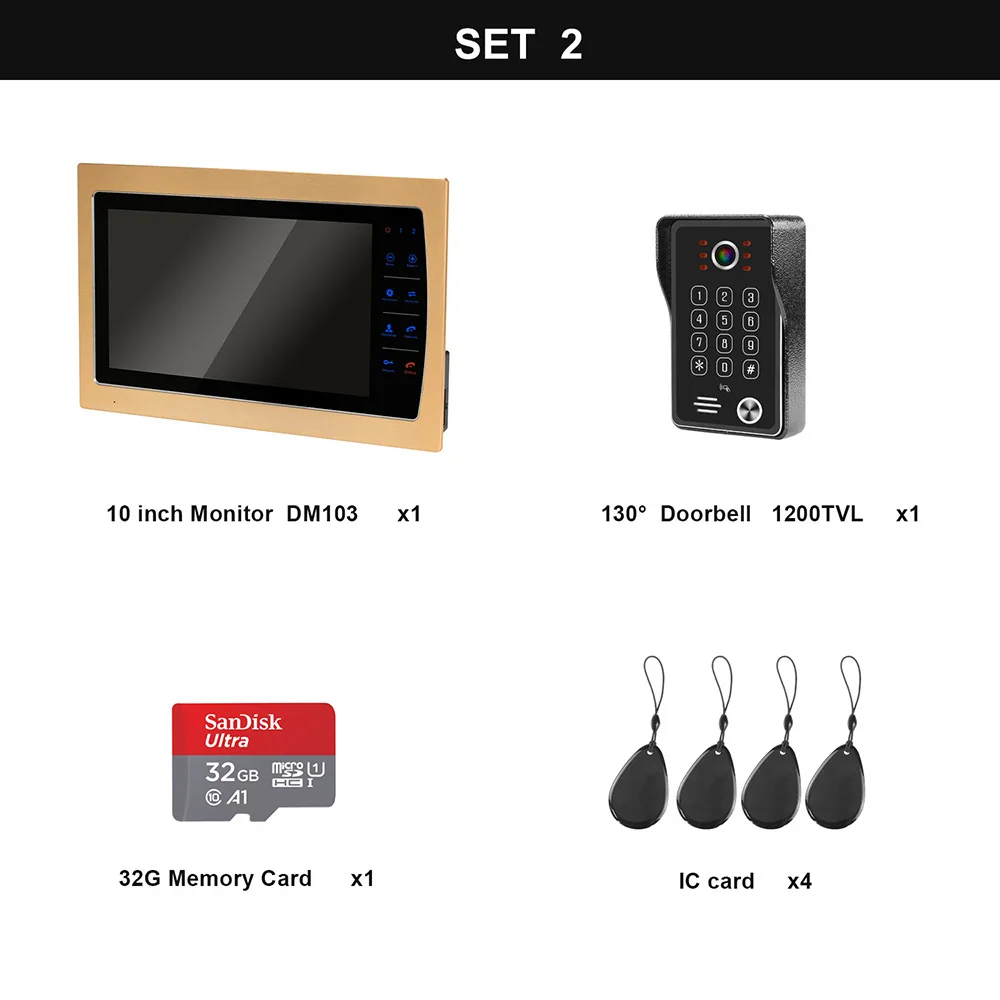 SET 2 HomeFong 10 дюймов видео домофон монитор HD IR камера ночного видения дверной звонок видео для домашней квартиры видео deurbel комплект - Цвет: SET 2