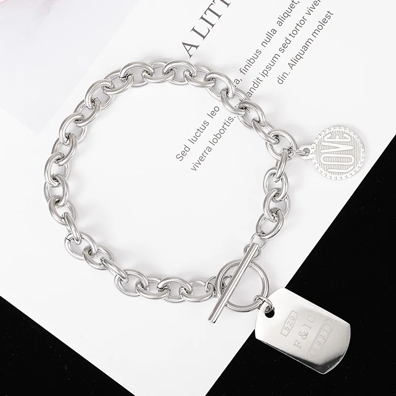 Браслеты и браслеты браслет Pulseira Feminina нержавеющая сталь с мужской женский панк хип-хоп ювелирные изделия ветер монета письмо кулон - Окраска металла: see chart