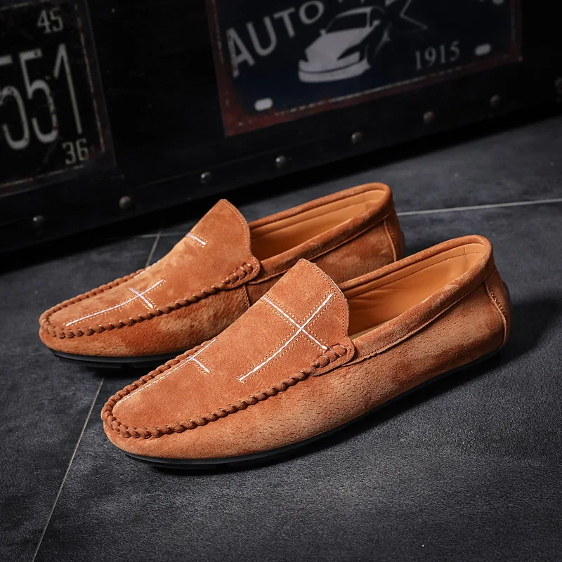 Plus Size 38-47 Leather Men's Shoes Casual Lazy Sli on Shoes for Men Soft Sole Mens Moccasins Casual Shoes ET870 (43)