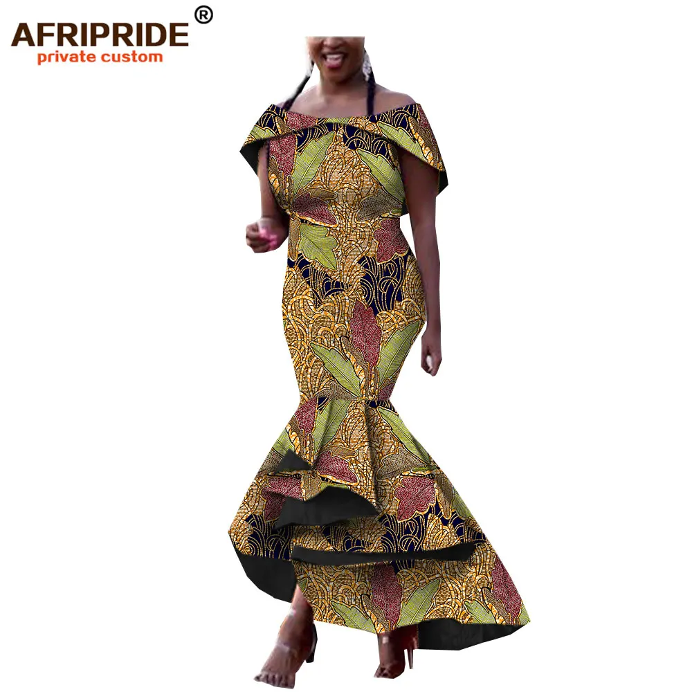 Afripride осеннее Африканское женское платье на заказ с открытыми плечами длиной до щиколотки, платье-труба, официальный стиль, чистый хлопок, A722546 - Цвет: 590J
