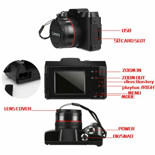 2,4 дюймов ЖК-экран Full HD1080P 16x цифровая камера Профессиональная видеокамера Vlogging камера с микрофонами