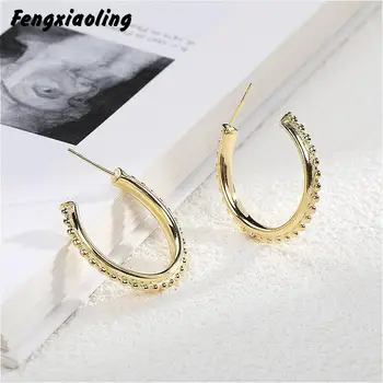 

Fengxiaoling Real 925 Sterling Silver Golden Round Stud Earrings For Women Multiple Beads Jewelry Earrings Gold 18K