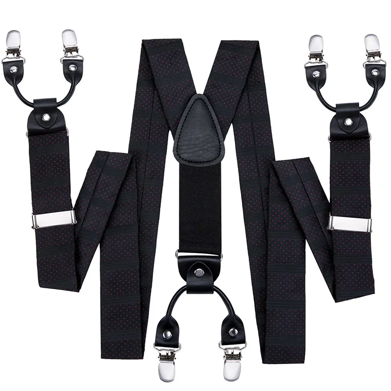 BD-3010 Hi-Tie мужские подтяжки галстук бабочка набор роскошный черный красный горошек подтяжки для мужчин эластичные 6 металлических зажимов подтяжки