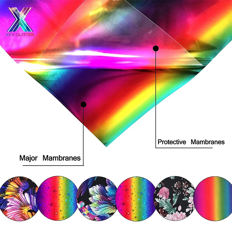 XFX HTV Heat Transfer Vinyl Holographic Iron on Vinyl 6 Pack 12 x 10inch  Rainbow Floral Flower Stars Pattern Vinyl for T Shirts