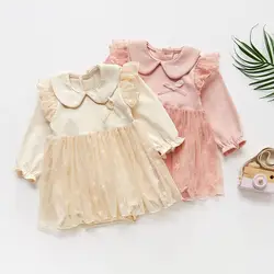 Детское платье с длинными рукавами платье для новорожденных девочек Хлопковое платье для малышей праздничные платья Одежда для маленьких