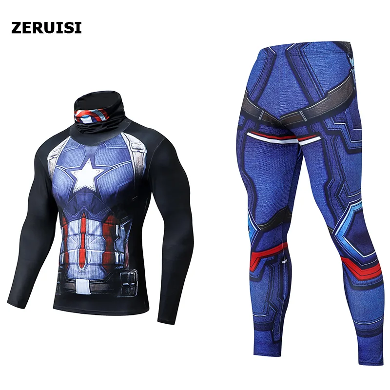 JDP17 JSK42 Мужские спортивные костюмы, спортивный костюм для фитнеса, одежда, термальный 3d-принт, Рашгард, супергерой, Человек-паук, высокий воротник, нагрудный компрессионный комплект - Цвет: JDP17 JSK42