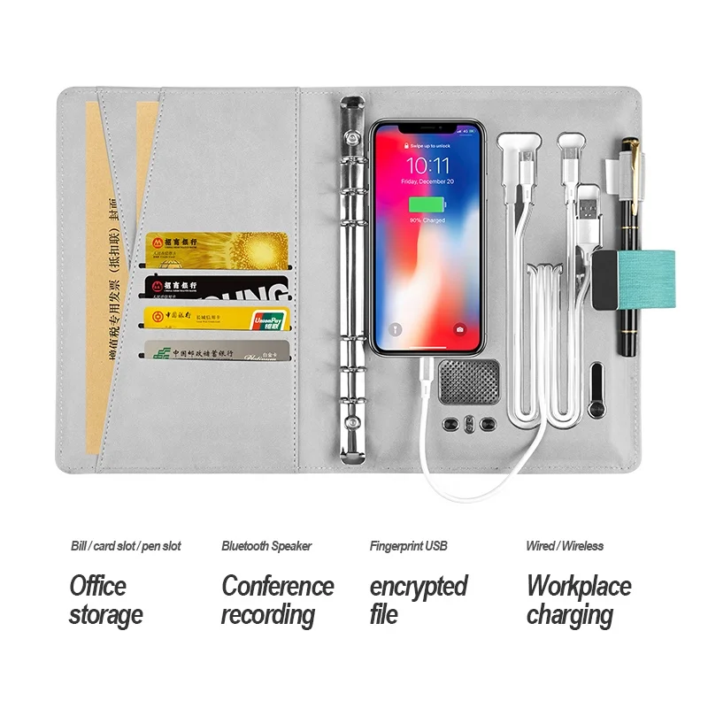 Gravação de Bloqueio de Impressão Bloco de Notas com Banco de Potência sem Fio Loose-leaf Bluetooth Alto-falante Digital Notebook Diário Inteligente 10000mah 16g Usb - Image 4