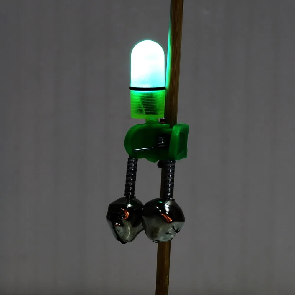 Светодиодный светильник-вспышка, ночной электронный рыболовный сигнализатор с сигнализацией укуса, лампа с двумя колокольчиками, зажим на удочку