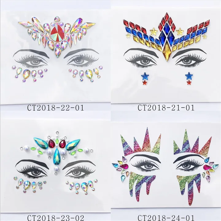 5  Environmental Crystal Face Sticker For Women DIY Party Decor  Colorful Rhinestone Acrylic Gemstone Forehead Face Stickers