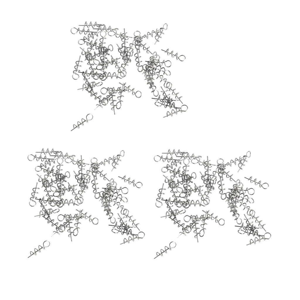 3x 50pcs Soft Lure Baits Hook Pin Spring Fixed Lock Fishing Latch Screw Needle