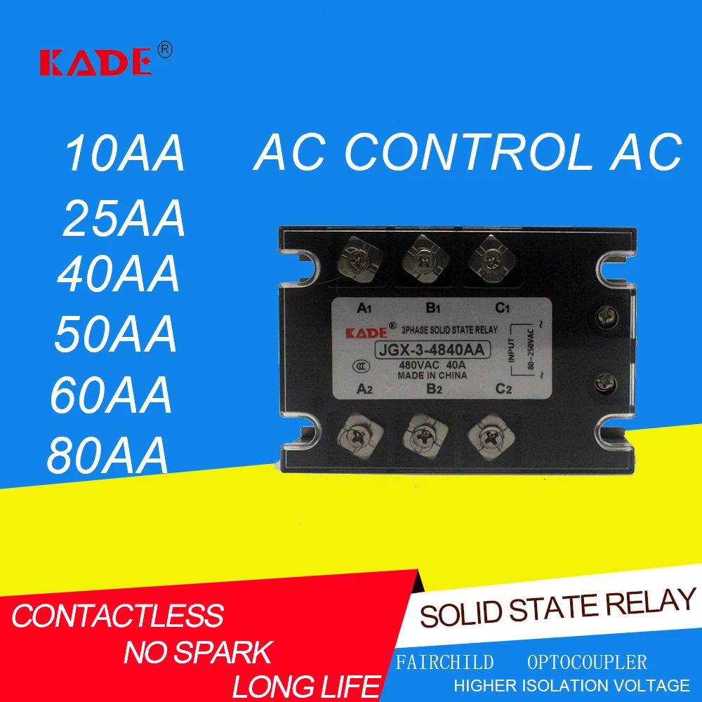 Fase Jgx310aa 25aa 40aa 60aa 100aa 120aa 150aa 200aa Relé de Estado Sólido 480vac 80250vac Trifásico Ssr ac Controle ac 3