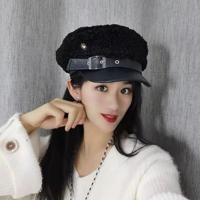 Корейская супер огненная овечья кожа темно-синяя шляпа женская осенняя и зимняя теплая остроконечная шляпа модная дикая верхняя шляпа шапка аниса