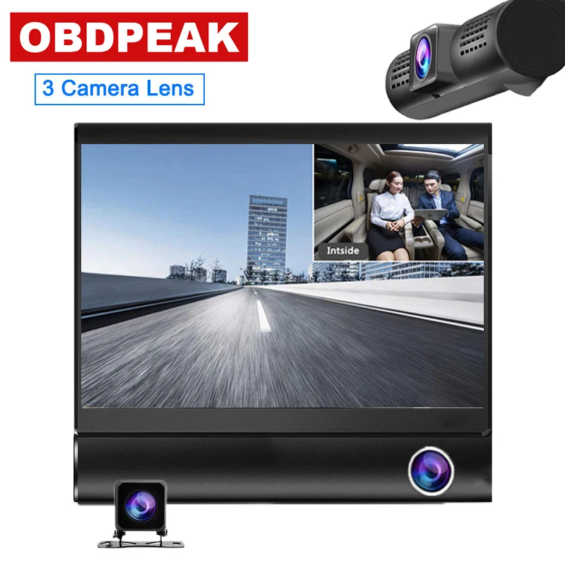 

3 Cameras Lens Car DVR 4.0 Inch Dash Camera 1080P Dual Lens With Rearview Camera Video Recorder Auto Registrator Dvrs Dash Cam